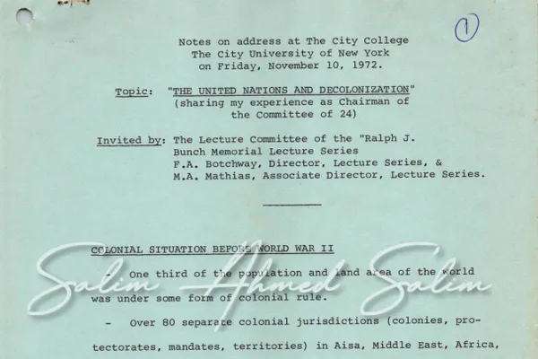 Address on The UN and Decolonisation at the City College of New York