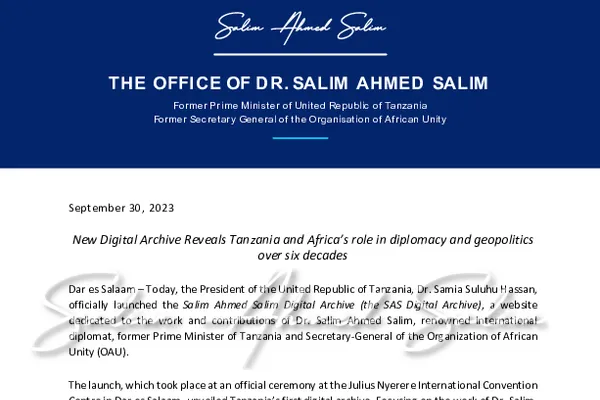 PRESS RELEASE: New Digital Archive Reveals Tanzania and Africa's Role in Diplomacy and Geopolitics Over Six Decades