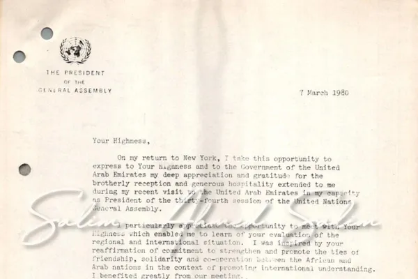 Letter to Sheikh Khalifa bin Zayed Al Nahyan