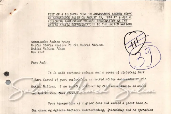 Text of a Telegram to Ambassador Andrew Young